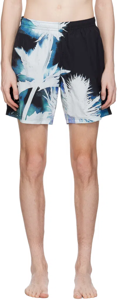 Alexander Mcqueen Black & Blue Lightleak Thistle Swim Short In 1078