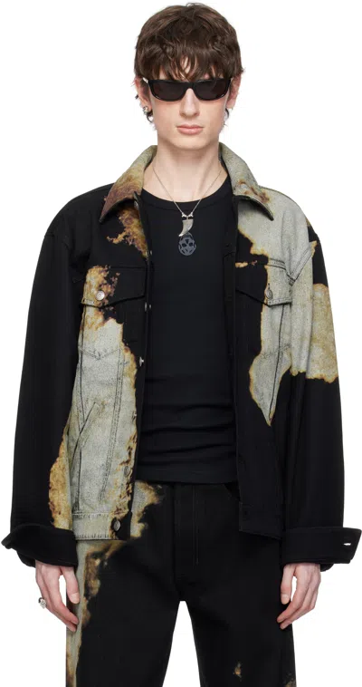 ALEXANDER MCQUEEN BLACK & GRAY ABSTRACT PRINT DENIM JACKET