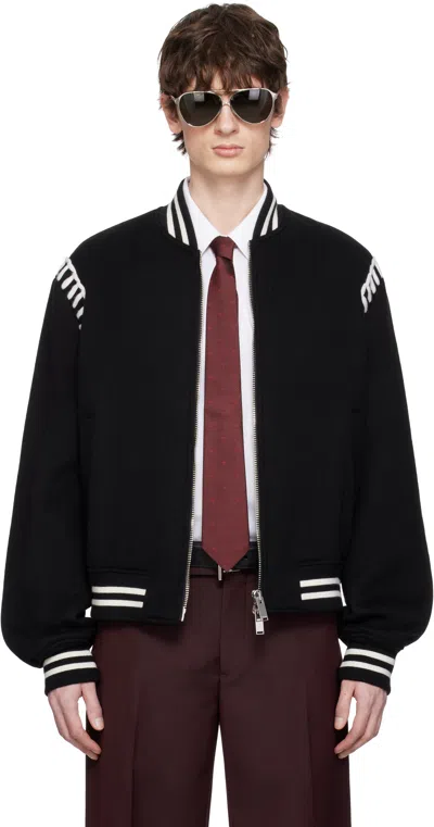 Alexander Mcqueen Black Felt Blanket Stitch Bomber Jacket In 1000