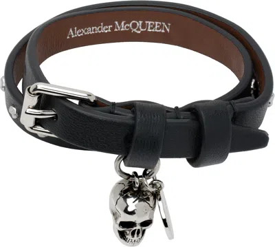 Alexander Mcqueen Black Hammered Studs Double-wrap Bracelet