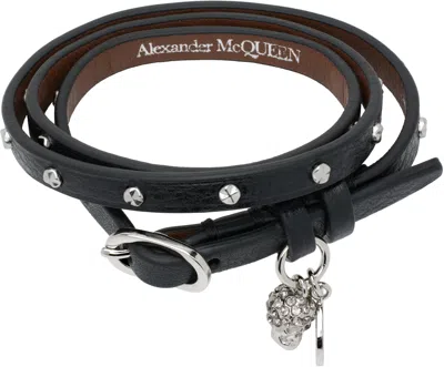 Alexander Mcqueen Black Hammered Studs Double-wrap Bracelet