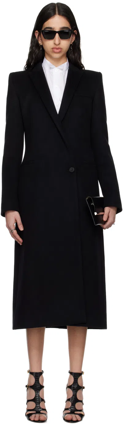 Alexander Mcqueen Black Stacked Shoulder Tailored Coat In 1000 Black
