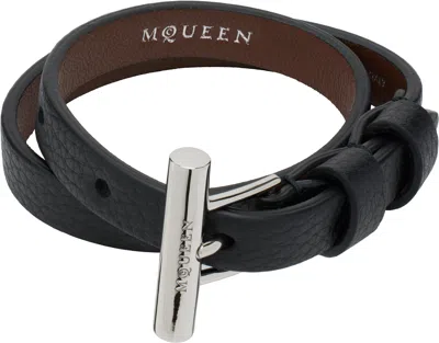Alexander Mcqueen Black T-bar Double Wrap Bracelet