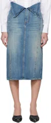Alexander Mcqueen Blue Fold Over Waist Denim Midi Skirt In Black
