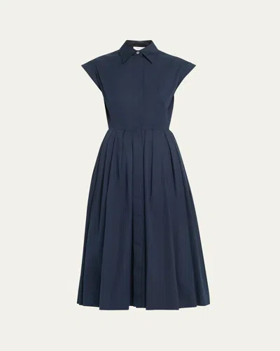 Alexander Mcqueen Cap-sleeve Pleated Midi Shirtdress In Navy
