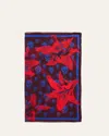 Alexander Mcqueen Classic Skull And Lily Silk Chiffon Scarf In Burgundy Blue