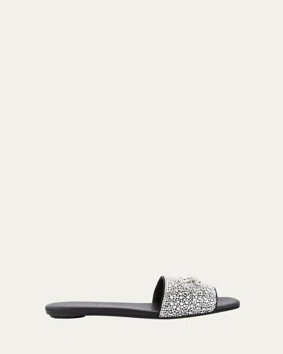 Alexander Mcqueen Crystal Bar Flat Slide Sandals In Ash/black
