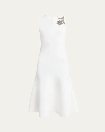 Alexander Mcqueen Crystal Embroidered Sleeveless Flared Midi Dress In Optic White/crystal