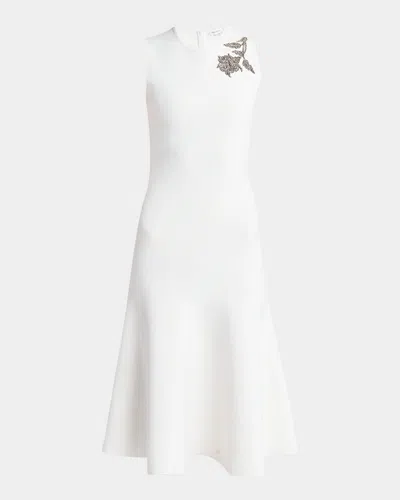 ALEXANDER MCQUEEN CRYSTAL EMBROIDERED SLEEVELESS FLARED MIDI DRESS