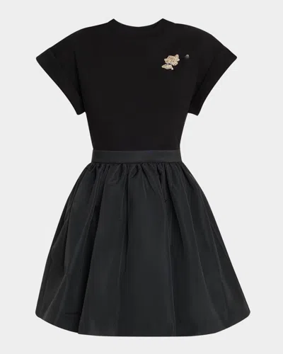 Alexander Mcqueen Crystal Flower Short-sleeve Flare Mini Dress In Black