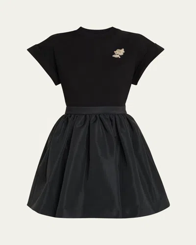 ALEXANDER MCQUEEN CRYSTAL FLOWER SHORT-SLEEVE FLARE MINI DRESS