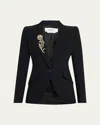 Alexander Mcqueen Crystal Rose Embroidered Single-breasted Blazer In Black