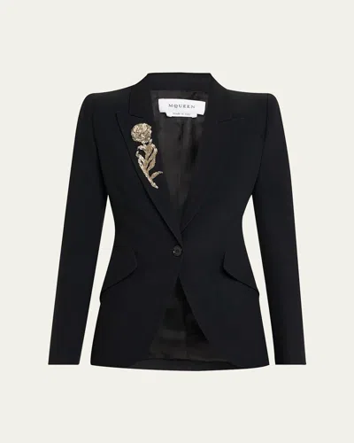 ALEXANDER MCQUEEN CRYSTAL ROSE EMBROIDERED SINGLE-BREASTED BLAZER