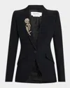 Alexander Mcqueen Crystal Rose Embroidered Single-breasted Blazer In Ivory