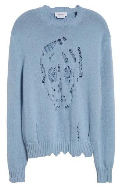 ALEXANDER MCQUEEN MCQUEEN DISTRESSED SKULL CREWNECK SWEATER