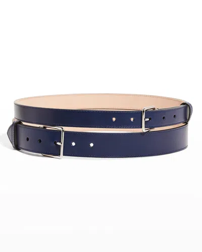 Alexander Mcqueen Double Long Leather Belt In Midniteblu