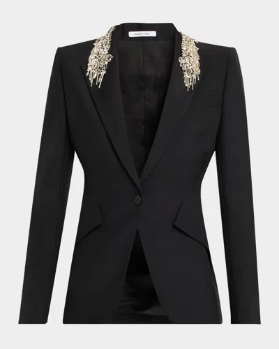 Alexander Mcqueen Embellished Lapel Single-breasted Blazer In Black