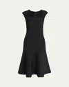 Alexander Mcqueen Flared Square-neck Knit Midi Dress In Black