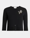 Alexander Mcqueen Floral Crystal Knit Cardigan In Blackmulti