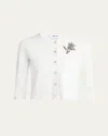 Alexander Mcqueen Floral Crystal Knit Cardigan In Optic White Crystal