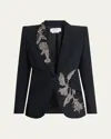Alexander Mcqueen Floral Crystal One-button Crepe Blazer In Black
