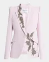 Alexander Mcqueen Floral Crystal One-button Crepe Blazer In Mauve