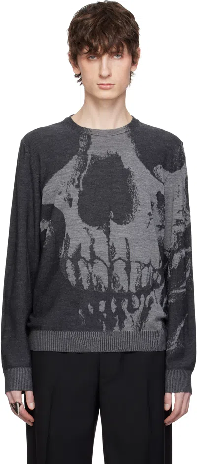 ALEXANDER MCQUEEN GRAY SKULL SWEATER