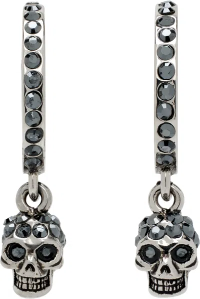 Alexander Mcqueen Gunmetal Skull Mini Creole Hoop Earrings In Black