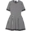 Alexander Mcqueen Fringe Trim Houndstooth Round Neckline Short Sleeves In Black/ivory