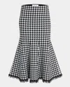 Alexander Mcqueen Houndstooth Midi Skirt In Leadivory
