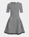 Alexander Mcqueen Fringe Trim Houndstooth Round Neckline Short Sleeves In Black Ivory