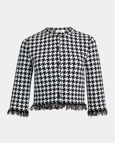 ALEXANDER MCQUEEN HOUNDSTOOTH FRINGE KNIT CARDIGAN