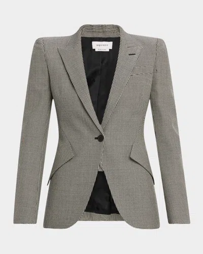 Alexander Mcqueen Houndstooth Single-breasted Jacket In Black/ivory