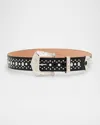 Alexander Mcqueen Jewelled Arrow Skull Leather Belt In 1000 Black Silver