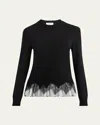 Alexander Mcqueen Lace Ruffle Crewneck Sweater In Black