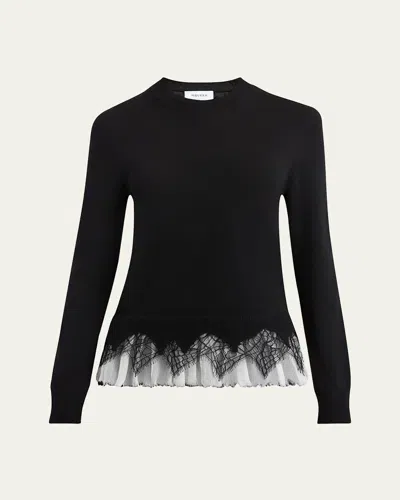 Alexander Mcqueen Lace Ruffle Crewneck Sweater In Black