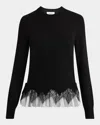 Alexander Mcqueen Lace Ruffle Crewneck Sweater In Black