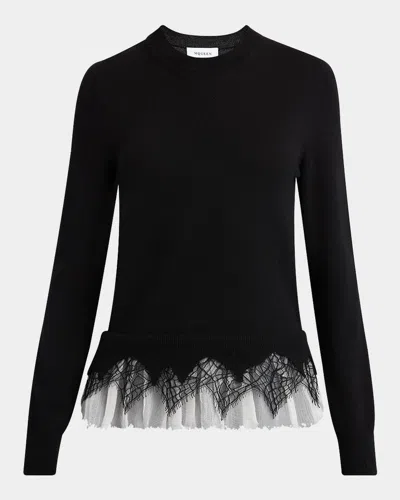 ALEXANDER MCQUEEN LACE RUFFLE CREWNECK SWEATER