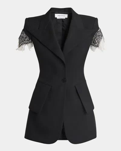 ALEXANDER MCQUEEN LACE-TRIM SINGLE-BREASTED BLAZER VEST