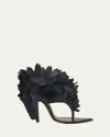 Alexander Mcqueen Leather Feather Thong Sandals In Black