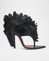 Alexander Mcqueen Leather Feather Thong Sandals In Black