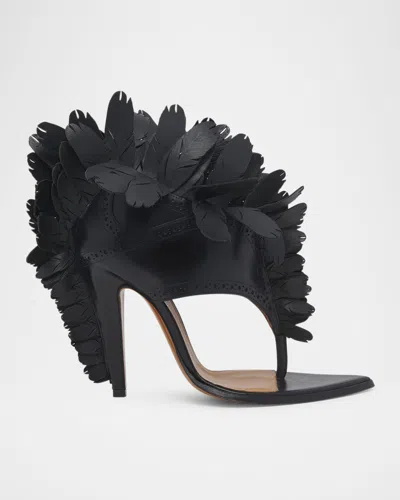 ALEXANDER MCQUEEN LEATHER FEATHER THONG SANDALS