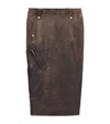 Alexander Mcqueen Leather Pencil Midi Skirt In Brown