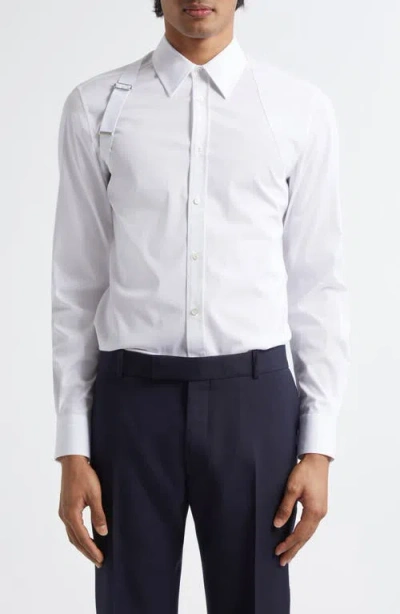 ALEXANDER MCQUEEN MCQUEEN LOGO TAPE HARNESS STRETCH COTTON BUTTON-UP SHIRT