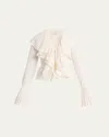 Alexander Mcqueen Long-sleeve V-neck Pleated Ruffle Blouse In White