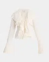 Alexander Mcqueen Long-sleeve V-neck Pleated Ruffle Blouse In Natural