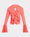 Alexander Mcqueen Long-sleeve V-neck Pleated Ruffle Blouse In Pink
