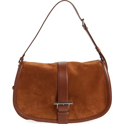 Alexander Mcqueen Mcqueen Maxi T-bar Suede Shoulder Bag In Dark Brown/silver