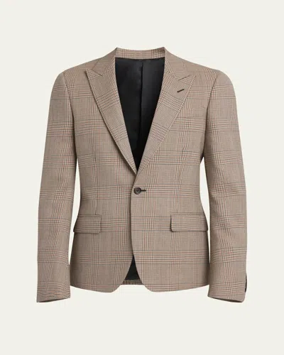 Alexander Mcqueen Men's Check Twill Single-breasted Sport Coat In Beigemulti