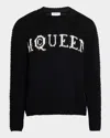 Alexander Mcqueen Logo Crewneck Cotton Sweater In Lead/ivory